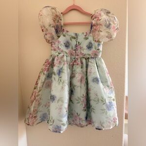 Elegant Floral Puff Sleeve Kids Dress
